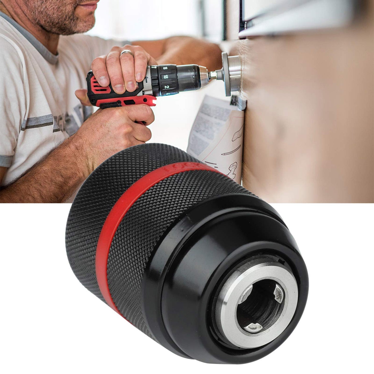 Akozon M18 Keyless Hand Drill Chuck, 1/2-20UNF Mount, 2~13mm Self-Tightening Chuck Adapter Converter for Multiple Use