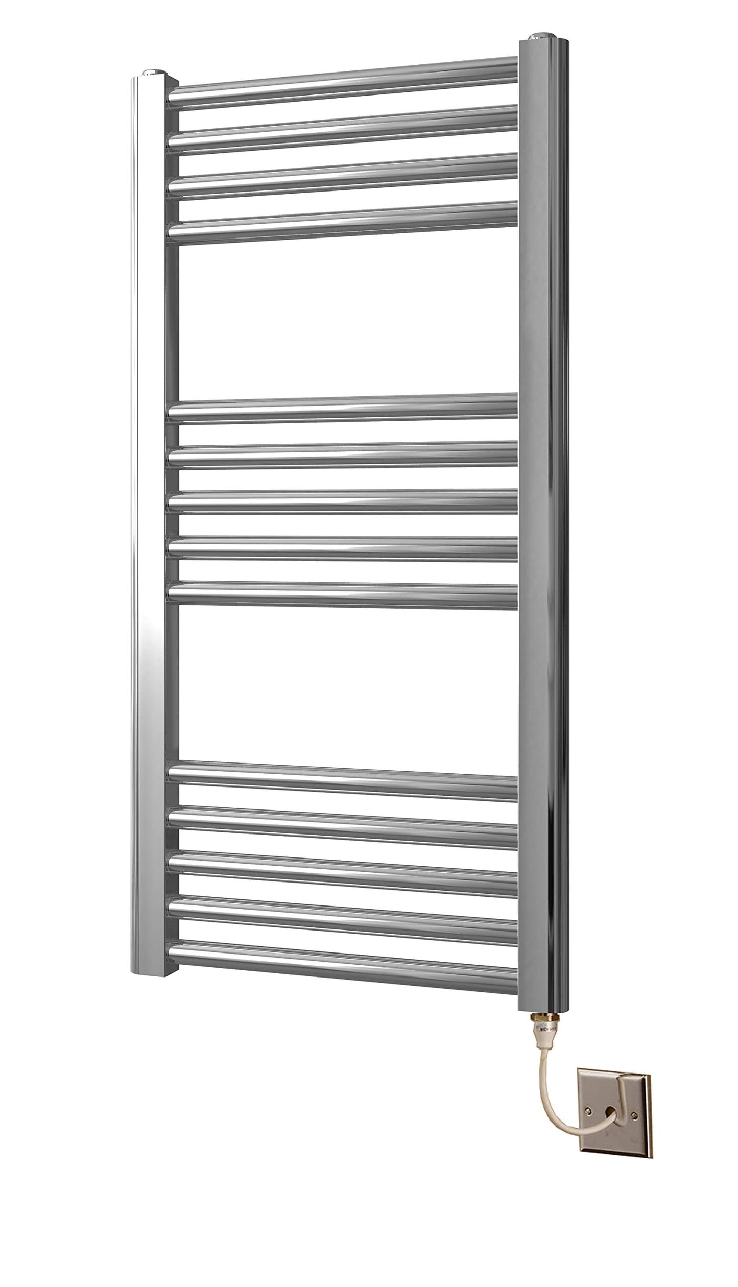 Greened House Electric Chrome 400W x 800H Flat Towel Rail + Timer and Room Thermostat Bathroom Towel Rails