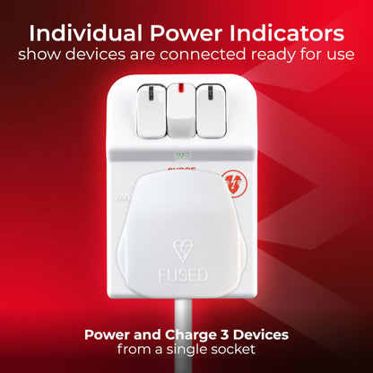 Masterplug Three Socket Surge Protected Adaptor with Individual Switches