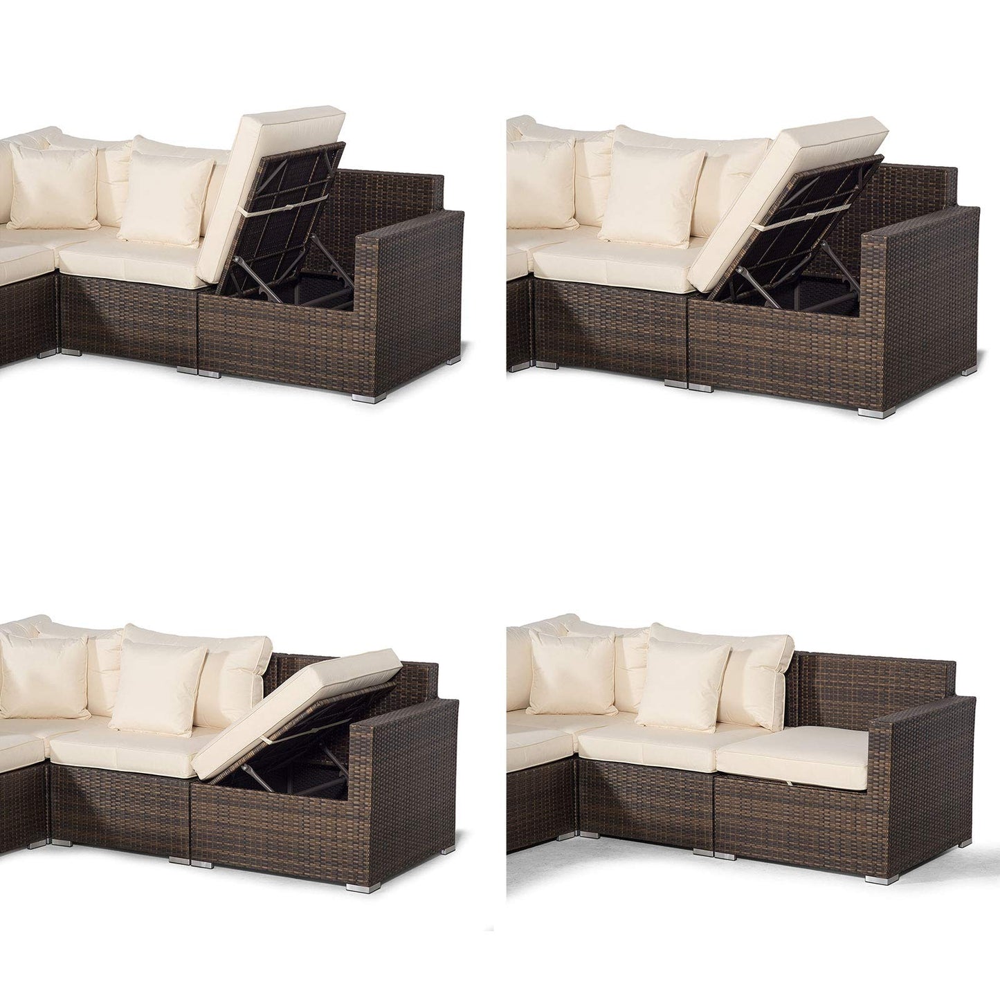 Giardino Santorini Extra Large 13 Seater Brown Rattan Sofa Set with 2 Coffee Tables + Outdoor Rattan Furniture Cover | Modular Poly Rattan Garden Sofa Set | Outdoor Conversation Set & Sun Loungers