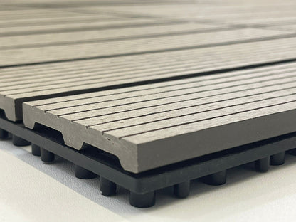 AQS INTERNATIONAL Set of 11 (1m²) Decking Floor Tile - Interlocking Plastic WPC Garden Patio Terrace Balcony Tiles - Flooring Wood Plastic Composite With Click System 30cm x 30cm (Grey)