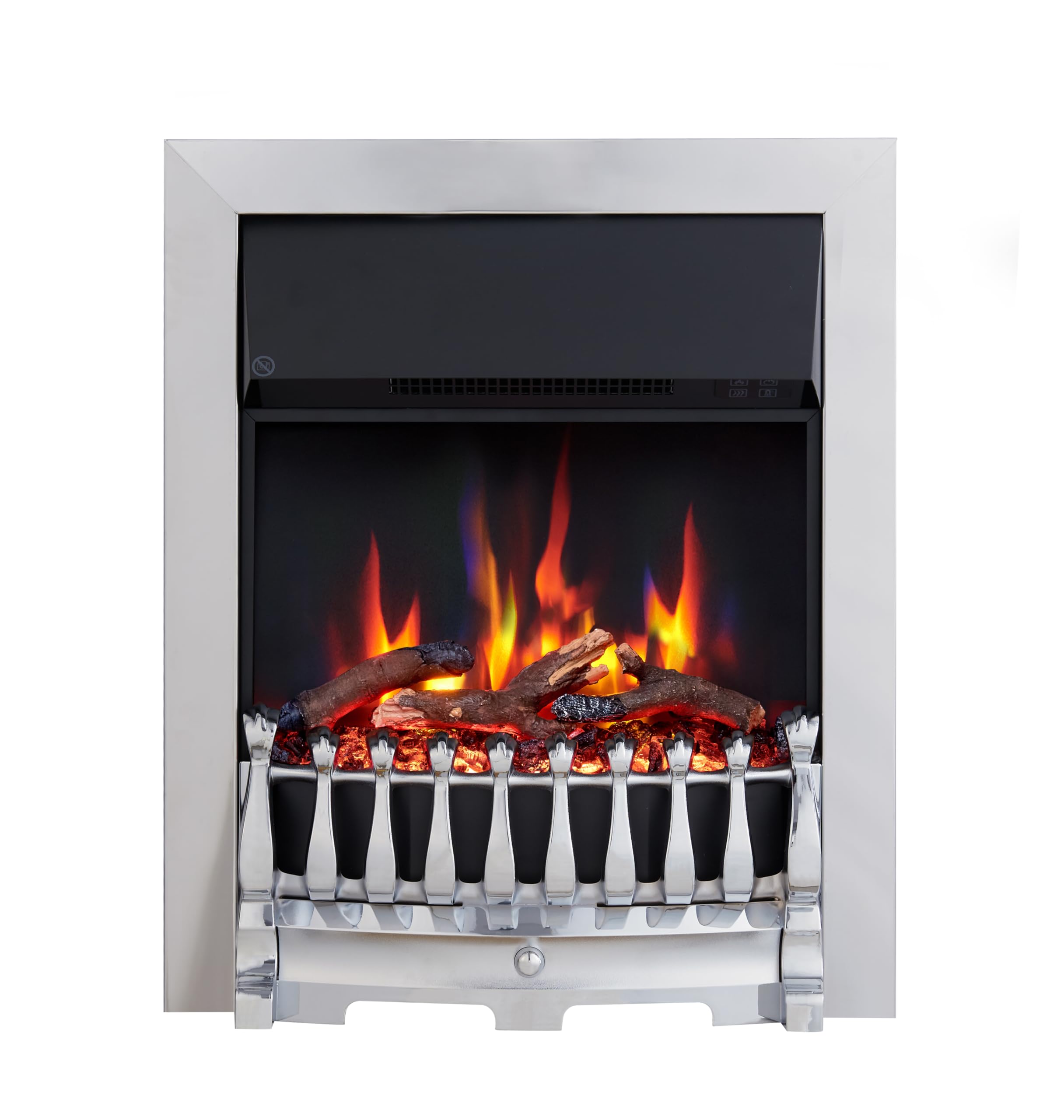 FLAMEKO Verona 16’’ Fireplace Insert, 2000W Heater, Chrome Trim, Blenheim Fret, 9 Colour Flame Effect, Remote Control