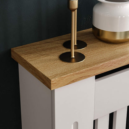 Vida Designs Arlington Radiator Cover White - Large - Modern Shaker Style Vertical Slat Design For Optimal Heat Circulation - H83.3xW152xD19cm - Painted MDF Cabinet with Wood Top Shelf