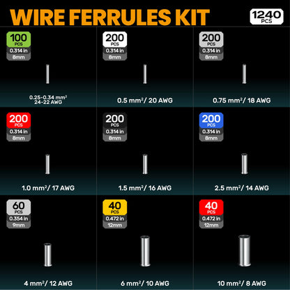 SOMELINE Crimping Tools Set with 9 Types of Uninsulated Ferrules - Ferrule Pliers 0.25-10mm²(AWG 24-8) I Electricians Tools, Crimper, Crimping Pliers, Wire Crimping Tool, Crimping Tool