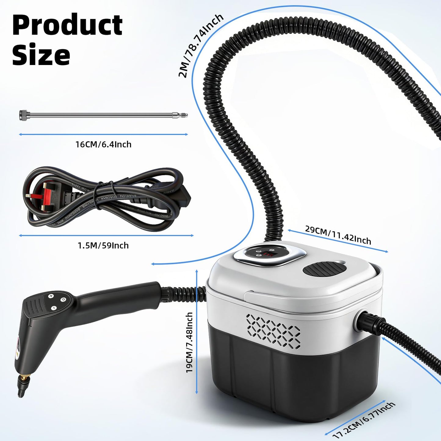 Teodute 2500W Steam Cleaner for Home & Car, Handheld Portable Steam Cleaner with 6 Steam Levels, 15s Heat-Up, 1.7L Tank, High Pressure Steam Cleaner for Home Multi Purpose Floor Carpet Sofa Bathroom