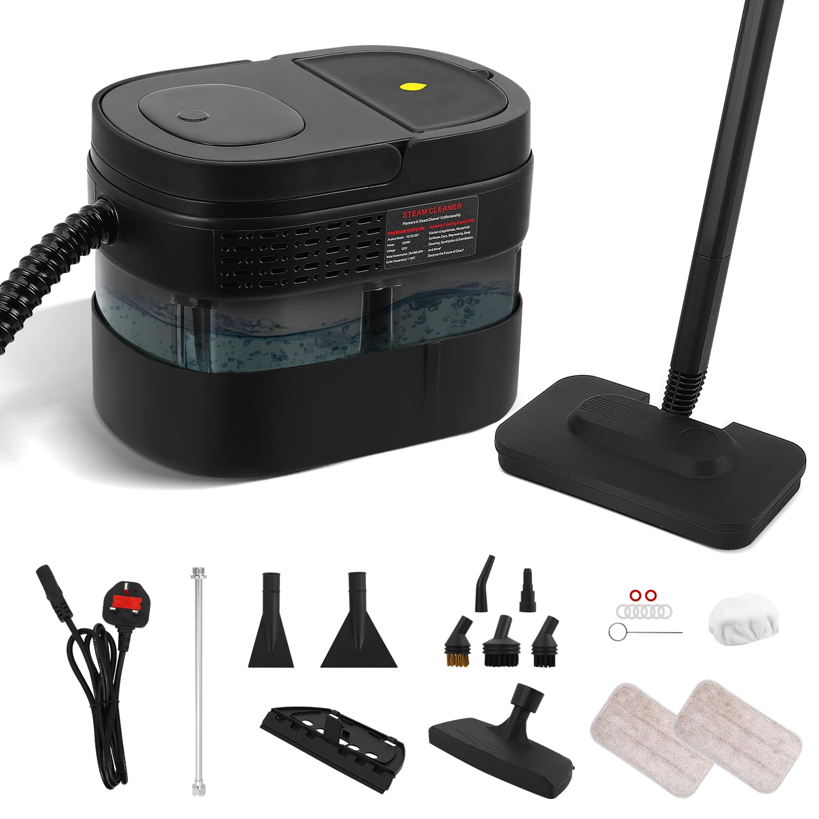 Ovshnrr Steam Cleaner, 2500W Steamer Cleaning, 1.6L Tank, 3 Level Adjustable, 10s Heat-Up, with Mop, Multi-functional Steamer Cleaning for Floor, Bathroom, Kitchen, Window, Car, Curtains