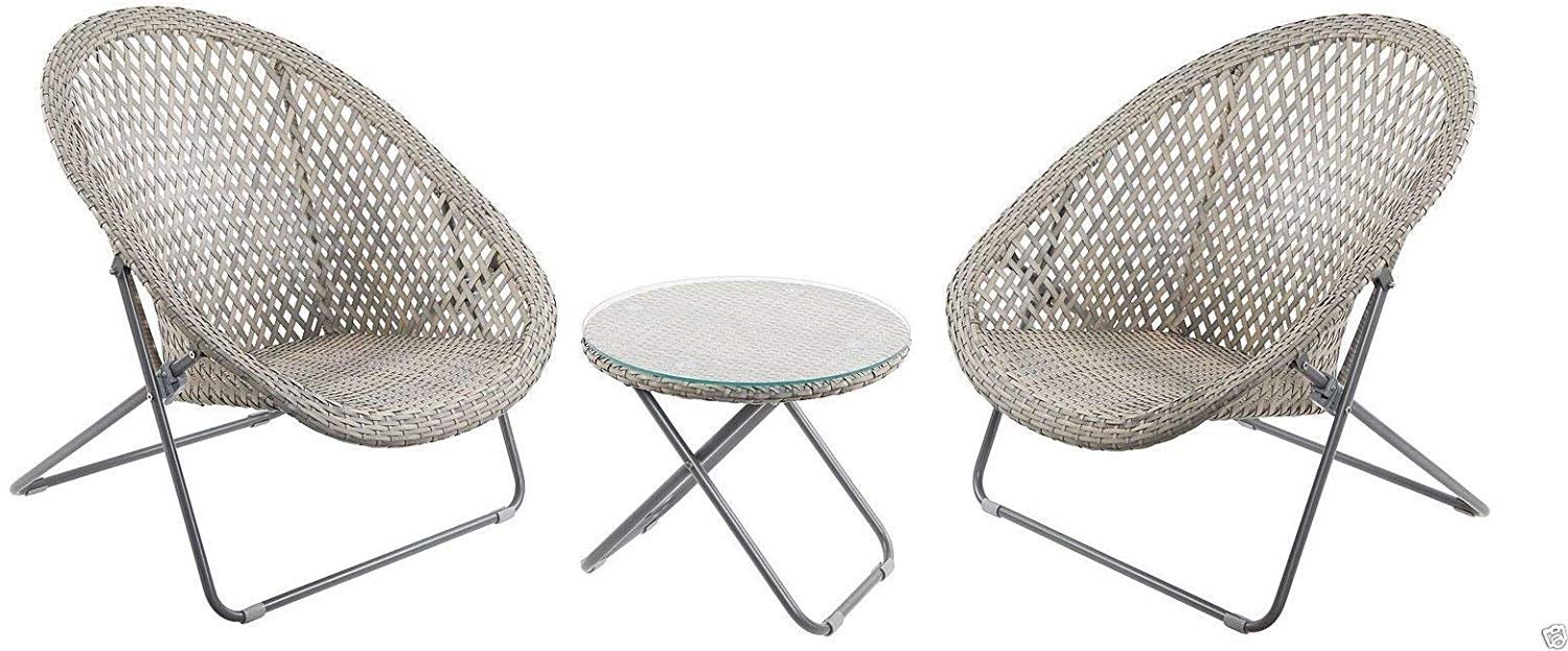 Faux Rattan Lounge Furniture Set, Ideal for a Conservatory And as a Patio Garden Set - Includes Two Very Well Made Foldaway Chairs and Round Table with Glass Top