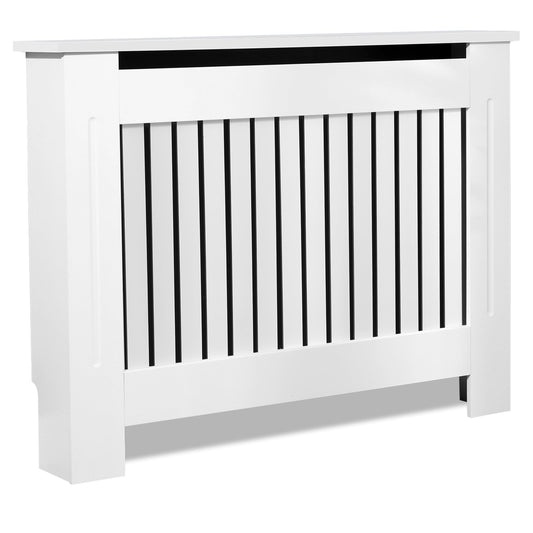 Radiator Cover Medium, White Radiator Cover, Vertical Slatted Modern Radiator Covers MDF Wood Cabinet Shelf Heating Covers For Living Room, Hallway (19D x 111.5W x 83.5H CM)