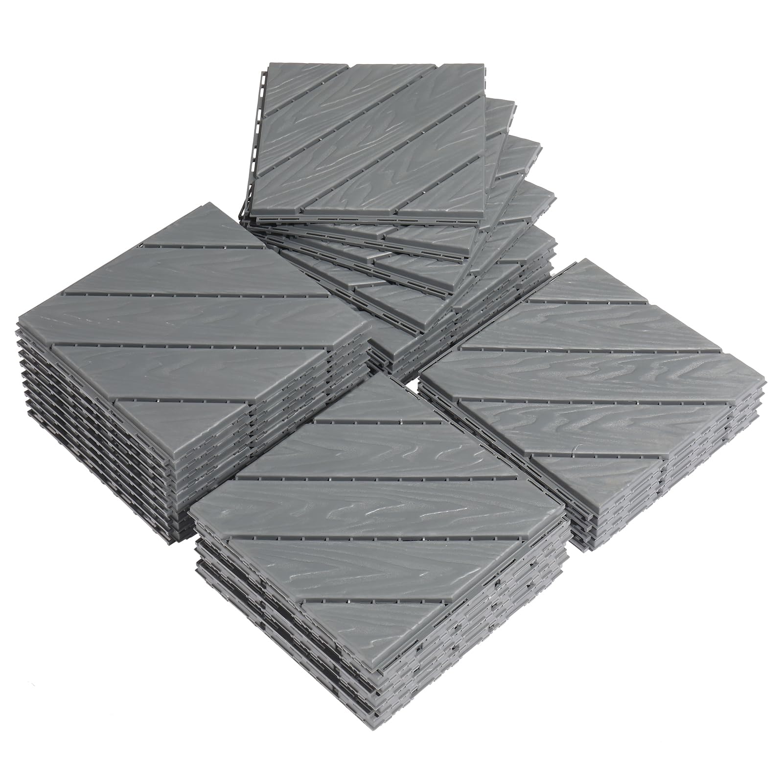Bonnlo Garden Decking Tiles, 27 Pcs Plastic Outdoor Flooring, 30x30cm Patio Paving Slabs Decking Squares Indoor & Outdoor, Grey Diagonal Stripe