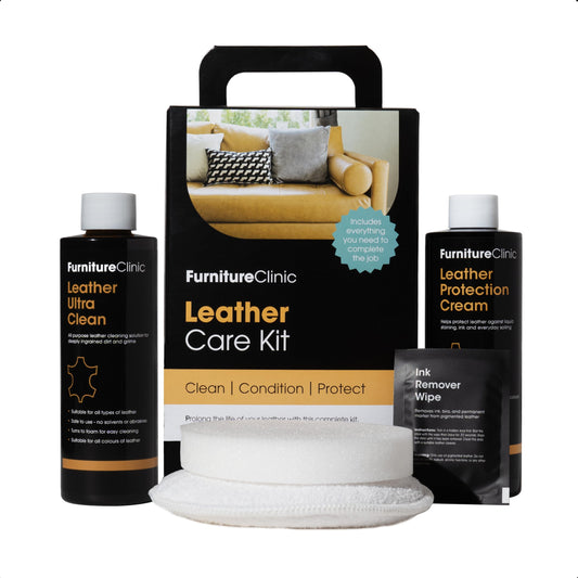 Furniture Clinic Leather Furniture Care Kit - Premium Cleaning Kit for Sofas & Furniture - 250ml Cleaner & Conditioner – For All Types of Leather