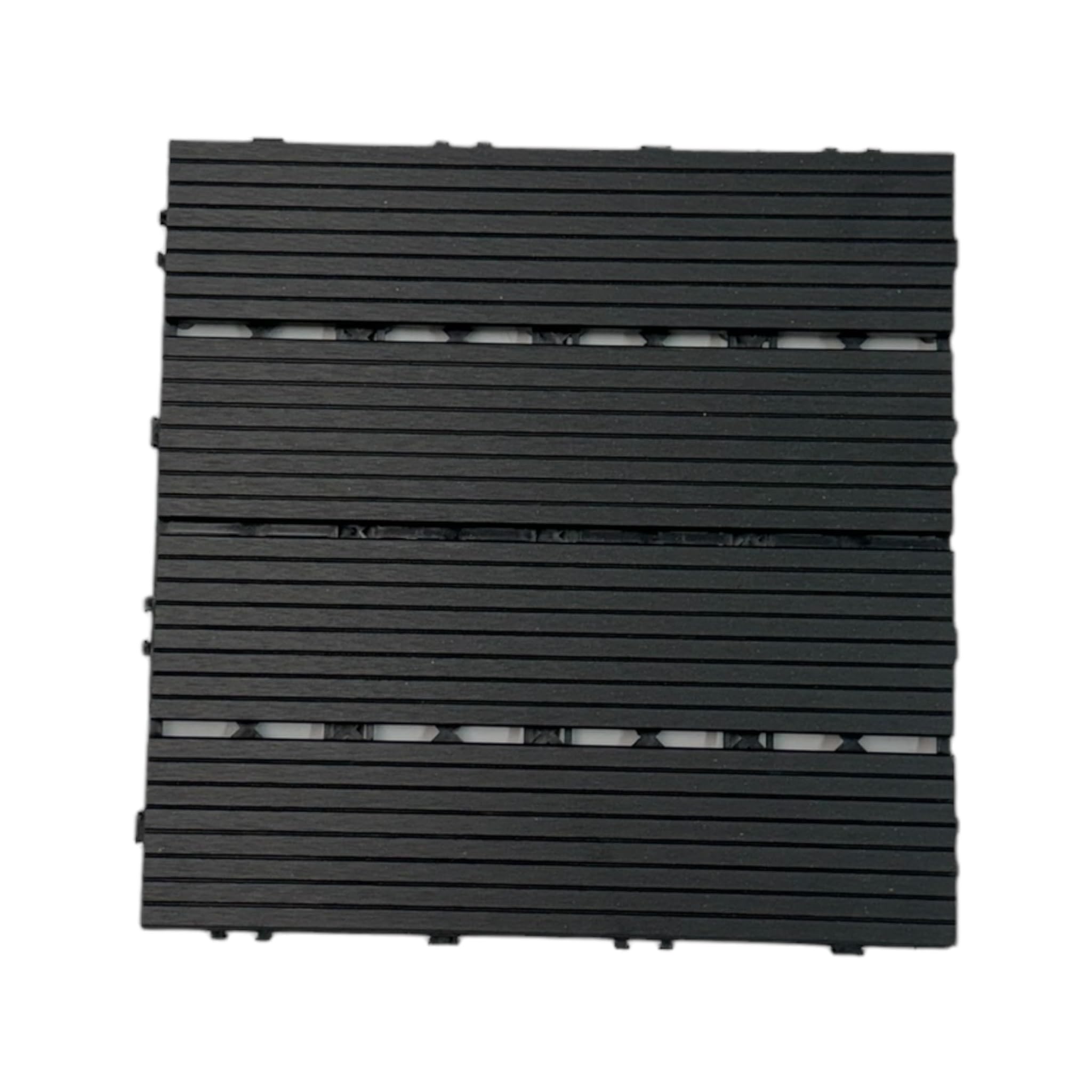 Home Hacks Composite Decking Tiles – WPC Garden Floor Tiles – Set of 11 Interlocking Wood Effect Terrace Tiles Flooring with Click System, Hot Tub Decking Board, 30 x 30cm Deck Tiles (Black)