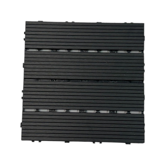 Home Hacks Composite Decking Tiles – WPC Garden Floor Tiles – Set of 11 Interlocking Wood Effect Terrace Tiles Flooring with Click System, Hot Tub Decking Board, 30 x 30cm Deck Tiles (Black)