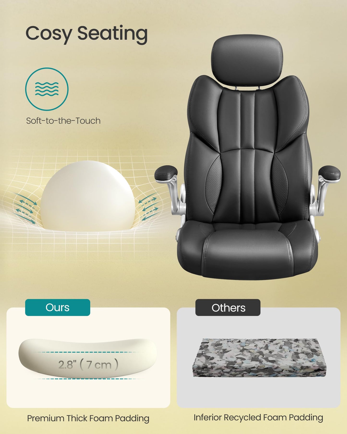 SONGMICS Office Chair, Ergonomic Gaming Chair, Adjustable Headrest, Tilt Function, Foldable Armrests, Swivel Castors, Adjustable Height, E-sports Chair, Ink Black OBG65BKUK