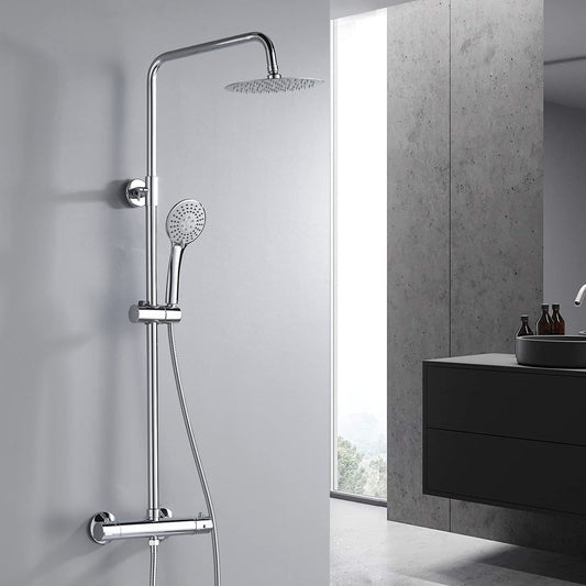 NewEast Thermostat Shower System, Chrome Thermostatic Shower Mixer Set with Overhead Rain Shower and Handheld Shower, Shower Set