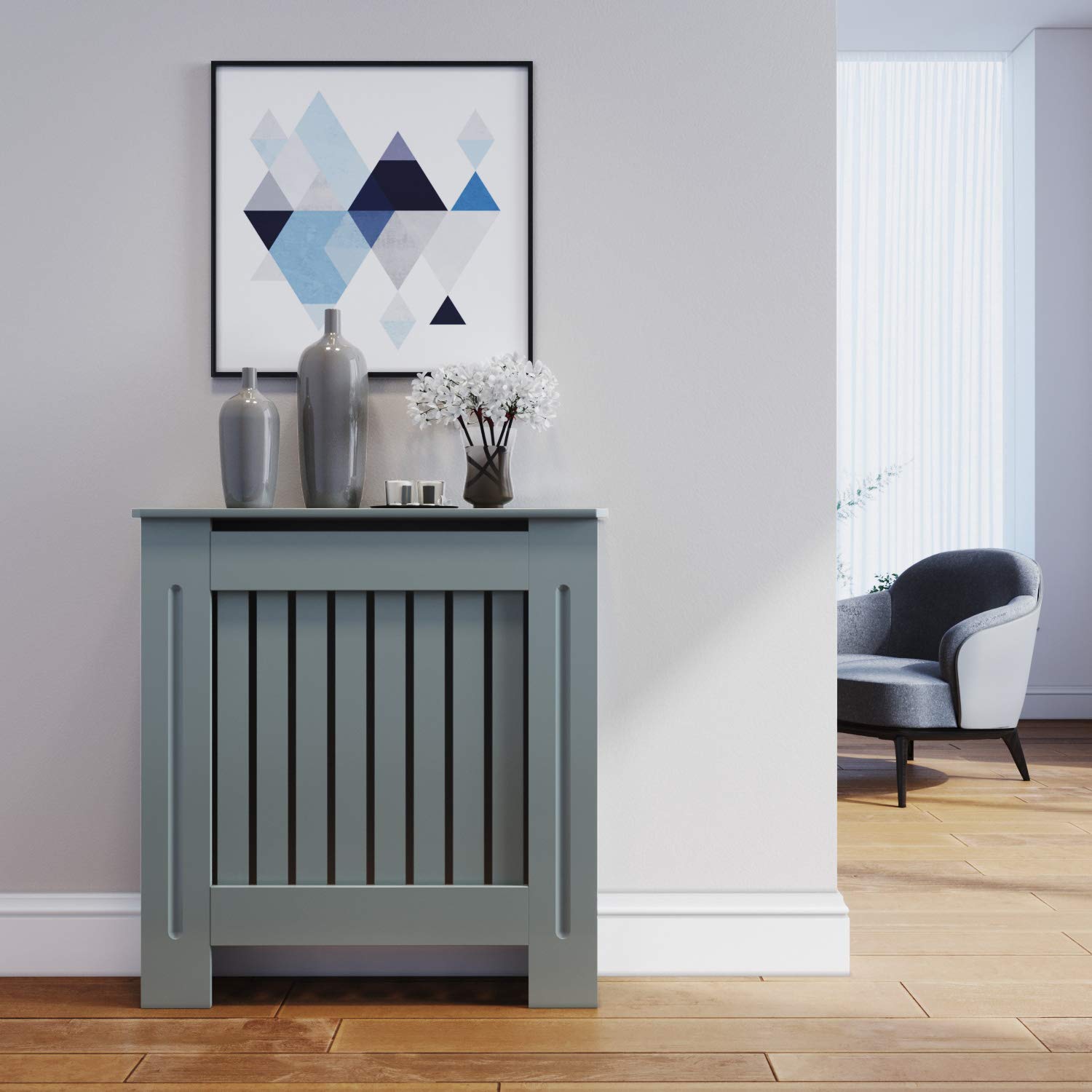ELEGANT Radiator Covers Vertical Grill Grey Painted Slat Cabinet SMALL