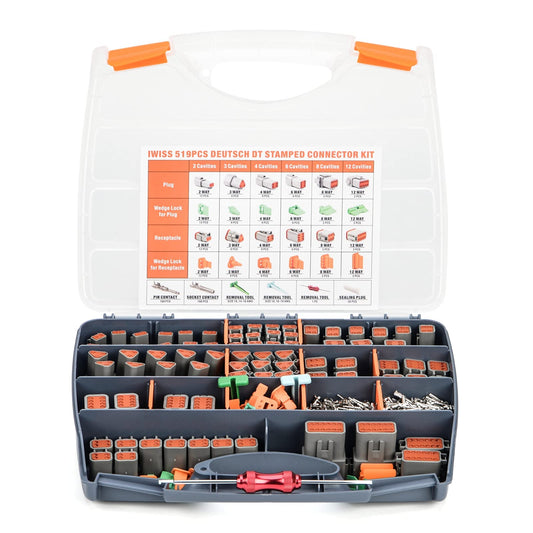 IWISS DEUTSCH 519PCS DT Connector Kit in 2,3,4,6,8,12 Pin Configurations, Size 16 Stamped Formed Contacts(AWG 14), Wedgelock & Pin Extraction Tools, Ideal for Automotive Aftermarket Service