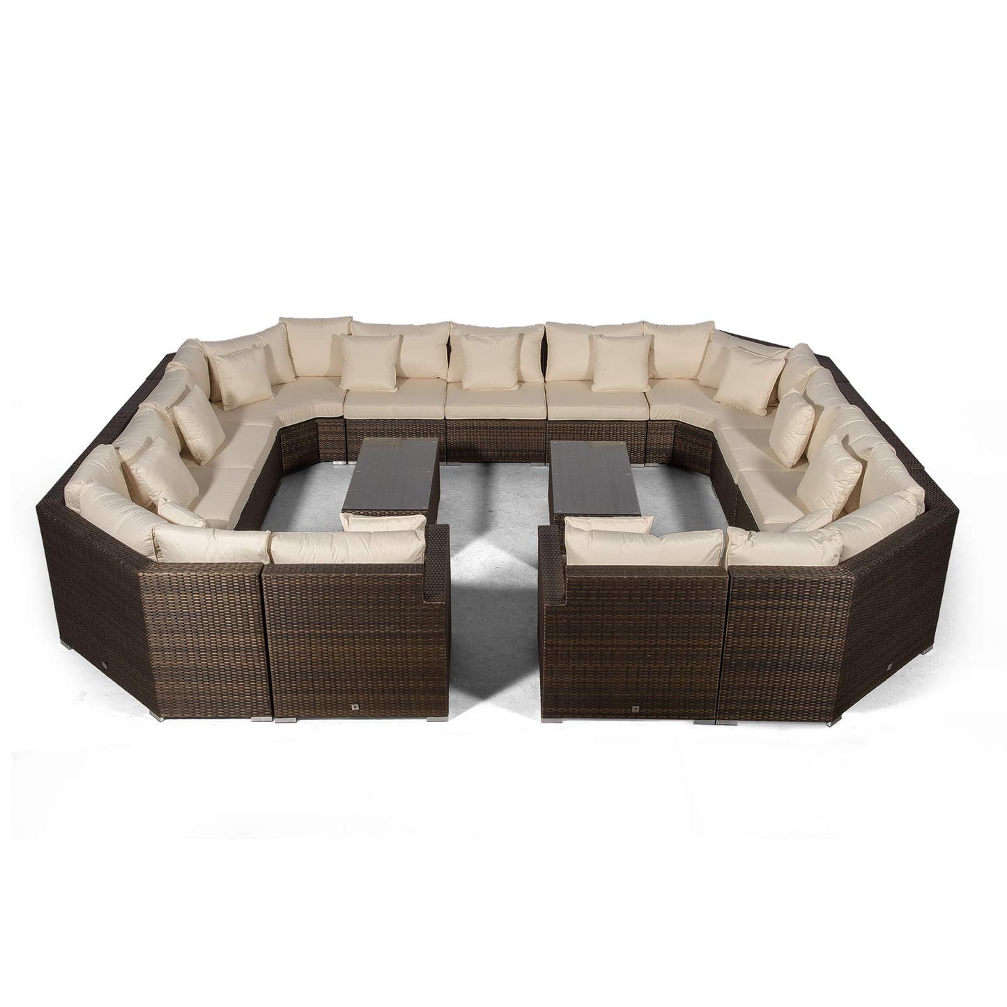 Giardino Santorini Extra Large 13 Seater Brown Rattan Sofa Set with 2 Coffee Tables + Outdoor Rattan Furniture Cover | Modular Poly Rattan Garden Sofa Set | Outdoor Conversation Set & Sun Loungers
