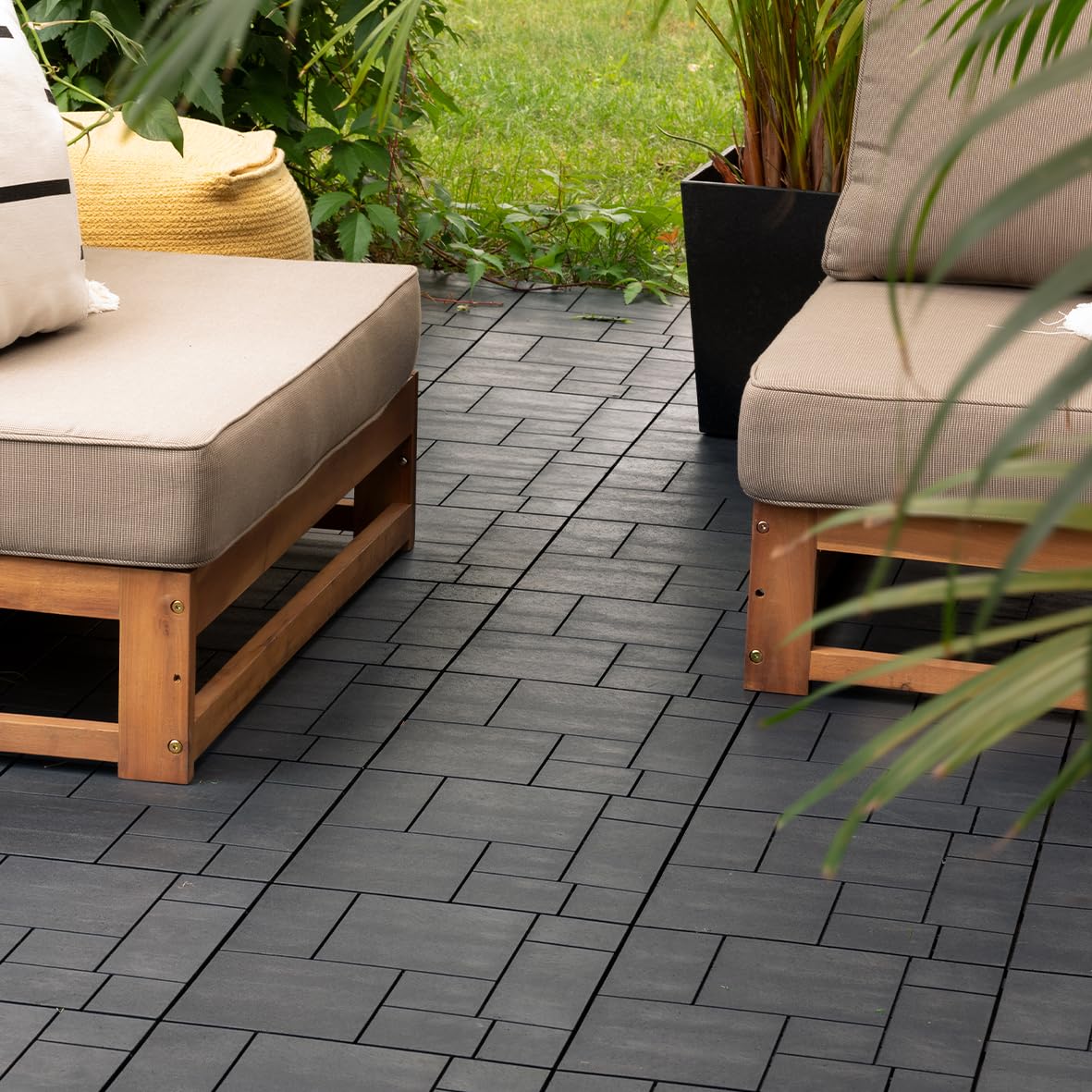 10 Pack Garden Composite Interlocking Decking Tiles Recycled Material 30 x 30cm