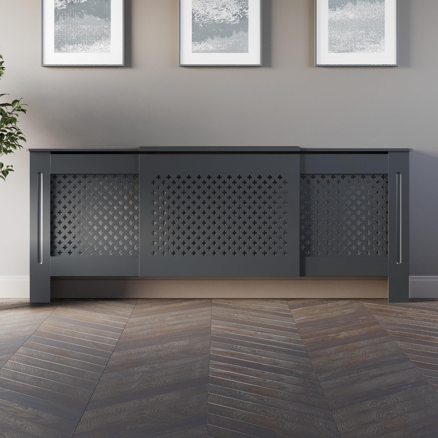 DuraTherm® Radiator Cover Anthracite Grey Painted Traditional Cross Slat Shelves MDF Cabinet Shelf for Radiators, Living Rooms, Bedrooms, Adjustable