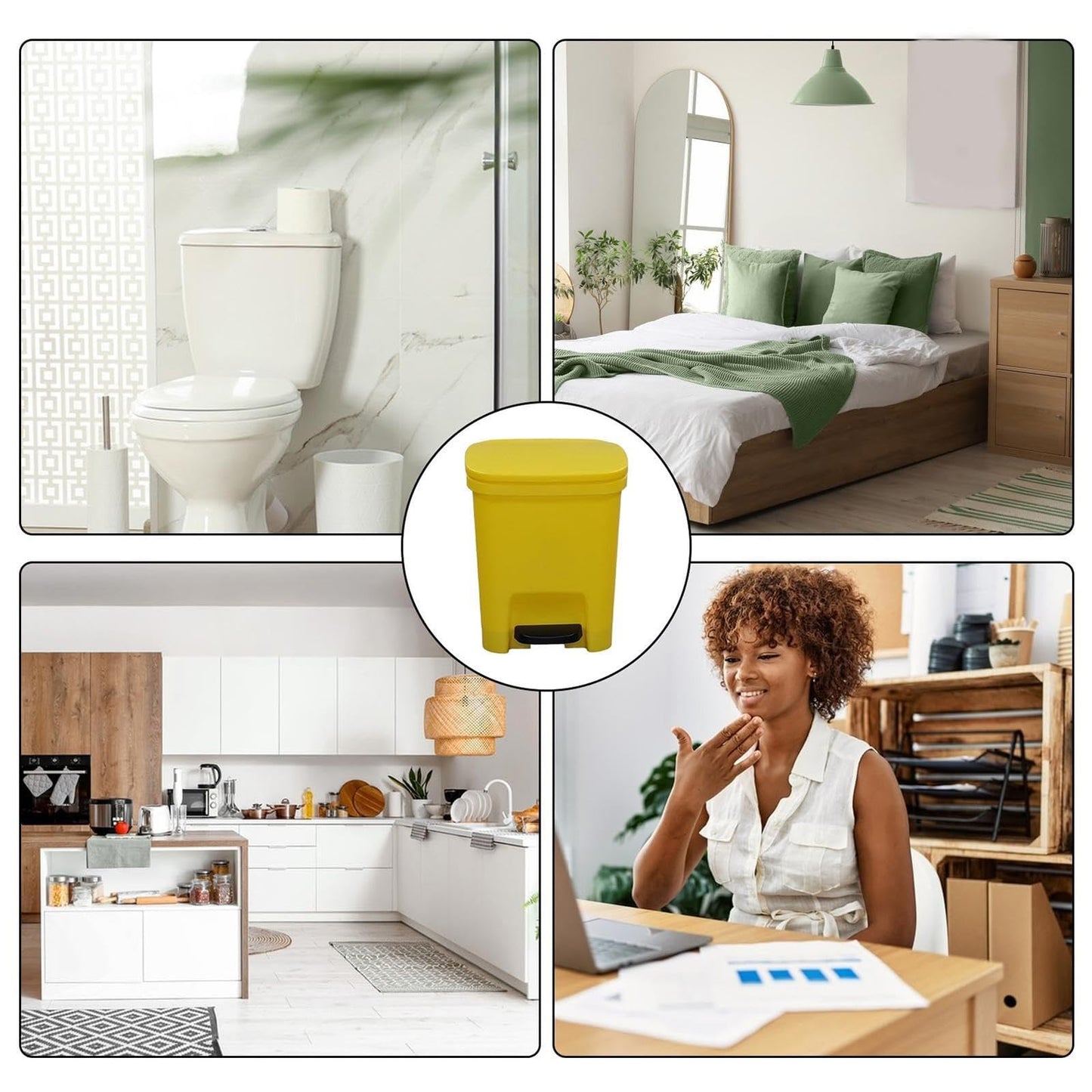 10 L Gallon Trash Can Plastic Step On Kitchen Rubbish Bin Black Compost Bathroom Rubbish Bin Kitchen Rubbish Solar Oxygen Cleaner (Yellow, One Size)