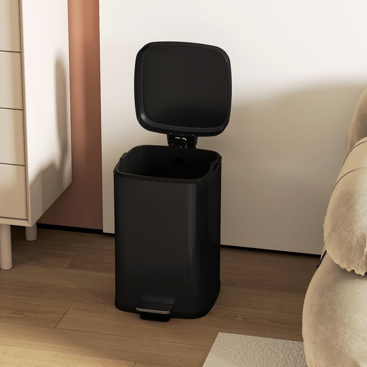 HOMCOM 20 Litre Pedal Bin, Fingerprint Proof Kitchen Rubbish Bin with Soft-close Lid, Foot Pedal and Removable Inner Bucket for Recycling and Waste, Black