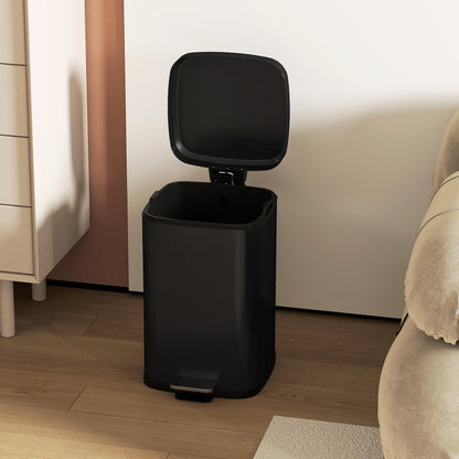 HOMCOM 20 Litre Pedal Bin, Fingerprint Proof Kitchen Rubbish Bin with Soft-close Lid, Foot Pedal and Removable Inner Bucket for Recycling and Waste, Black