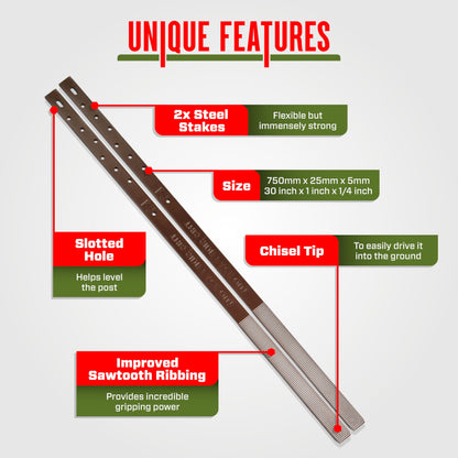 Post Buddy Pack of 2 Easy Fence Post Repair Kit (to Fix 1 Broken Wood Post), Quick and Simple to Install, Effective, Durable Steel Stakes