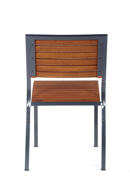 BrackenStyle Luxury Metal and Hardwood Dorset Outdoor Garden Patio Dining Square Set - 90cm Square Table & 4 Stackable Arm Chairs