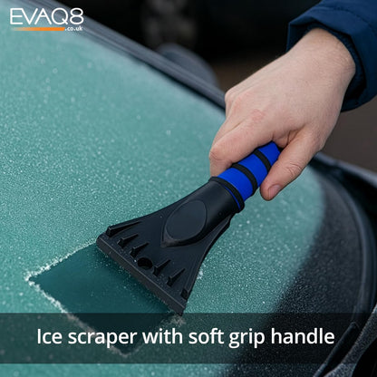 EVAQ8 Car Winter Intermediate Pack – De-icer Spray, Soft-Grip Ice Scraper, Demister Sponge, Wind-Up Torch, Foil Blanket & High-Visibility Vest in Deluxe Gift Bag