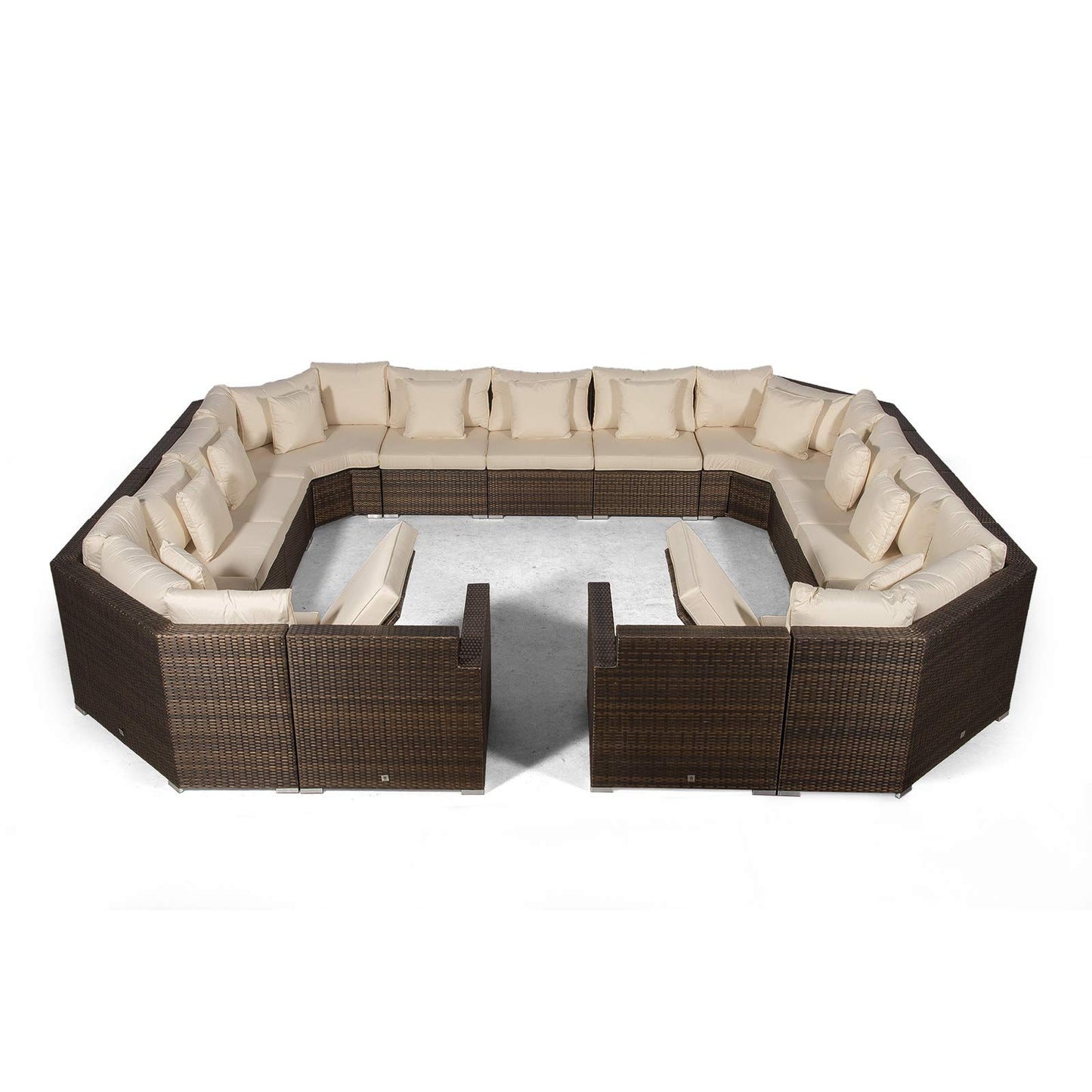 Giardino Santorini Extra Large 13 Seater Brown Rattan Sofa Set with 2 Coffee Tables + Outdoor Rattan Furniture Cover | Modular Poly Rattan Garden Sofa Set | Outdoor Conversation Set & Sun Loungers