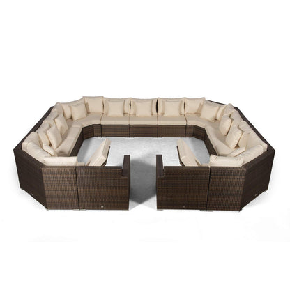Giardino Santorini Extra Large 13 Seater Brown Rattan Sofa Set with 2 Coffee Tables + Outdoor Rattan Furniture Cover | Modular Poly Rattan Garden Sofa Set | Outdoor Conversation Set & Sun Loungers