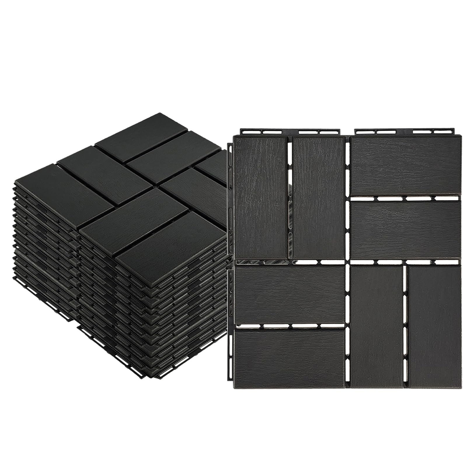 Plastic Interlocking Deck Tiles, Outdoor Patio Composite Flooring Decking Tiles, 11PCs 30 * 30cm, Waterproof Anti-Slip Interlocking Decking Boards Sutiable for Outdoor Balcony Garden (Dark Gray,1m²)
