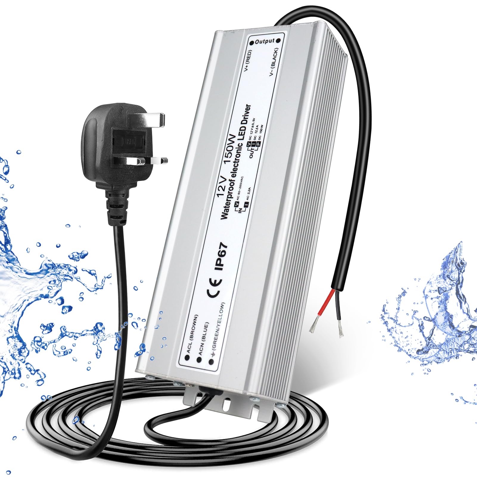 LightingWill 12V 150W Power Supply IP67, 12.5A Outdoor Waterproof LED Driver With Plug, AC 240V to DC 12 Volt Transformer for LED Lighting, CCTV, Computer Project