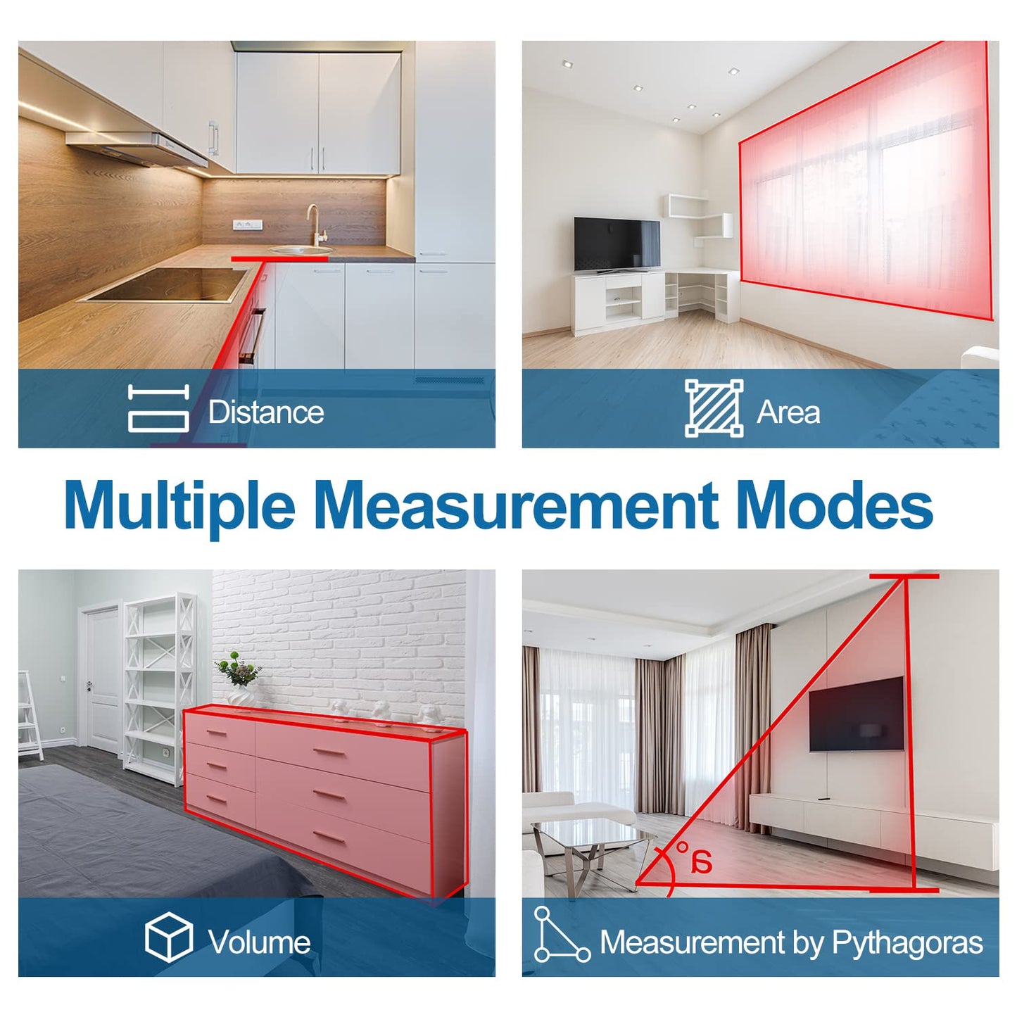 HANMATEK Laser Distance Meter 50m, DT50 Laser Measure 165ft with Portable Handle Digital Measure Tool Range Finder 4-Line Backlit Large LCD Display IP54 Shockproof