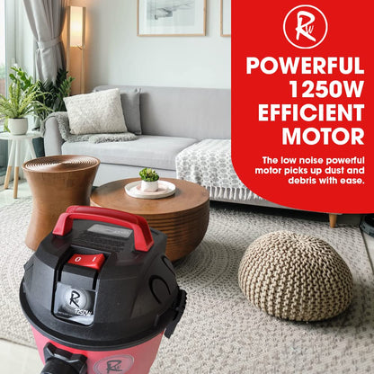 RocwooD Wet And Dry Vacuum Cleaner 15L 230 V 1250W 3 In 1 Bag Hoover With Blower Cleaning & Filter Light Weight & Portable Powerful Tub Vacuum Cleaners Electric Carpet & Floor Hoovers