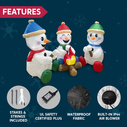 Joiedomi 6 FT Christmas Snowman Inflatable Outdoor Decoration, Snowman Blow Up Inflatables for Xmas Party, Shinny for Party Indoor, Outdoor, Yard, Garden, Lawn (3 Small Snowmen with Campfire)