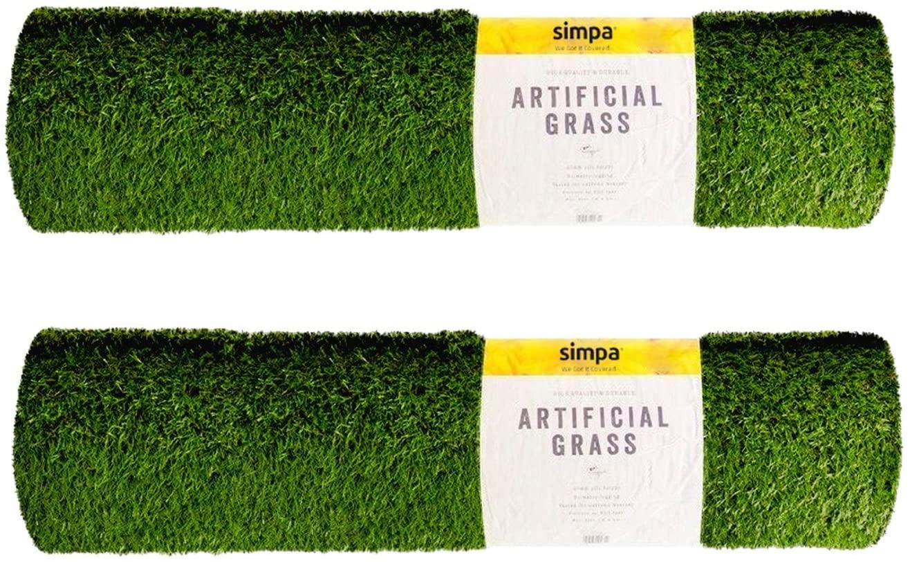 simpa Non Fade Artificial Grass Pile Roll - 4m x 1m / 13ft x 3.3ft - 15mm Pile Height - Set of 2 Rolls