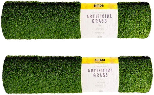 simpa Non Fade Artificial Grass Pile Roll - 4m x 1m / 13ft x 3.3ft - 15mm Pile Height - Set of 2 Rolls