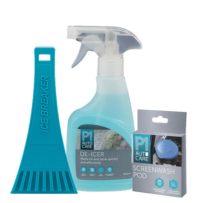 EVAQ8 Winter Car Essentials Kit For Icy Mornings Deicer - Ice Scraper - Windscreen Demister Pad - Screenwash Concentrate - Emergency Blanket