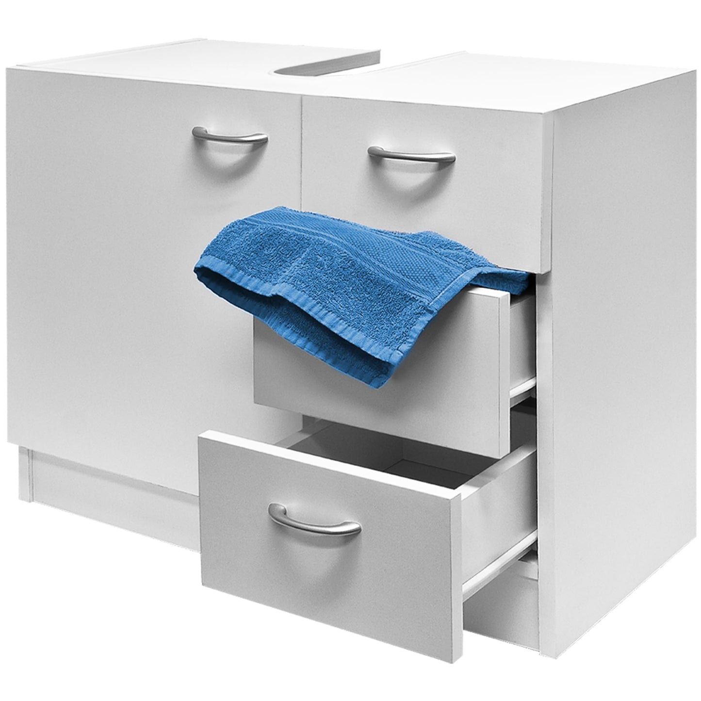 CASARIA® Naples Vanity Unit | Under Sink Bathroom Cabinet | Wooden Floor Cupboard | Toilet Roll & Towel Storage with 3 Drawers | White | Under Basin Freestanding Unit | 63 x 54 x 30cm