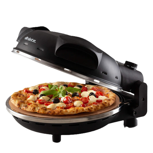 "Ariete 917 Pizza in 4 Minutes Multi-use Pizza Oven 1200W Non-Stick Fireclay Stone Max Temperature 400�C 5 Cooking Levels, Includes 2 wooden pallets - Black"