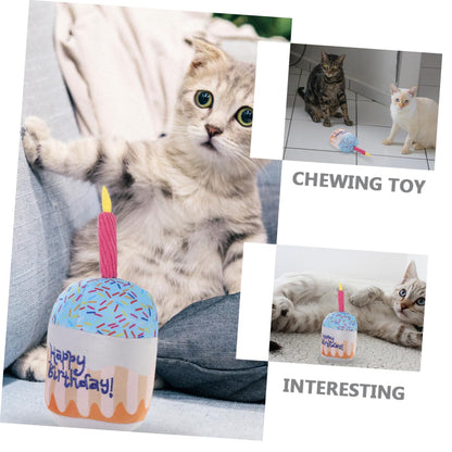 BESPORTBLE Plush Cat Chewing Toy Birthday Cake Shape Indoor Teething Fun for Cats Safe Soft for Engaging Playtime and Reducing Loneliness