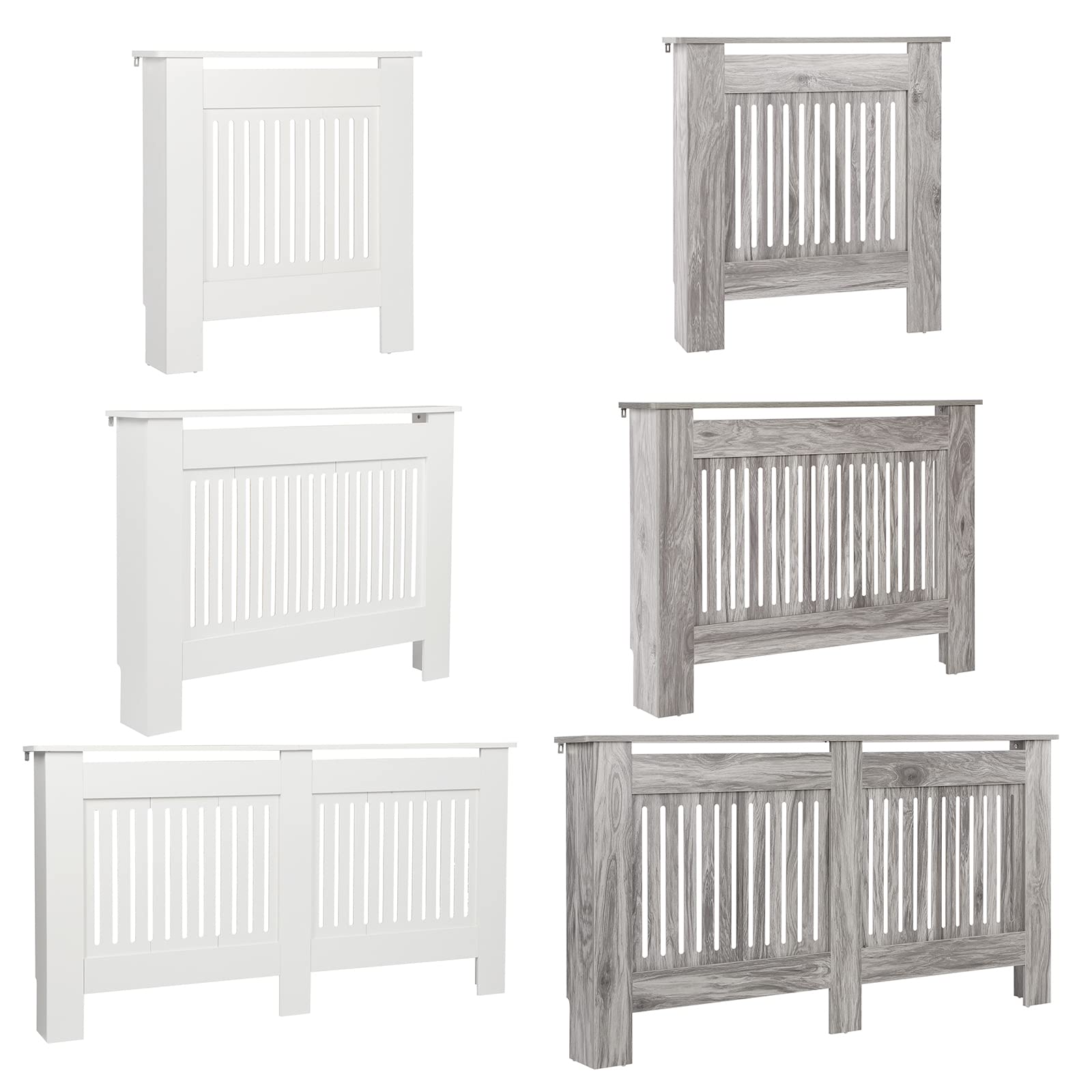 Jooli H Radiator Cover White Modern MDF Vertical Slats Wood Decorative Cabinet for Living Room Bedroom Hallway, Medium