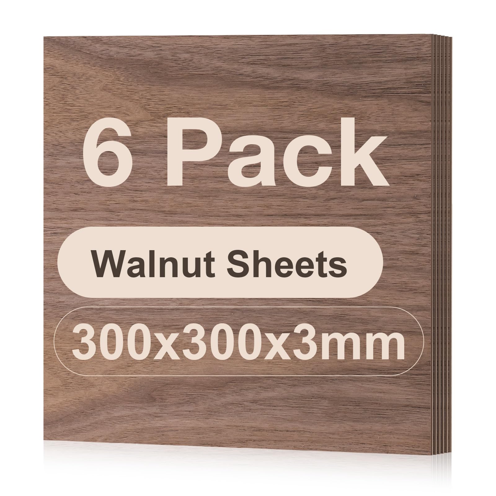 ROBOTIME 3mm Walnut Plywood Sheets Cut to Size 30×30 CM 6 Pack Wood Burning Model Making Laser Ply Material, Thin Wood Sheets for Craft Projects