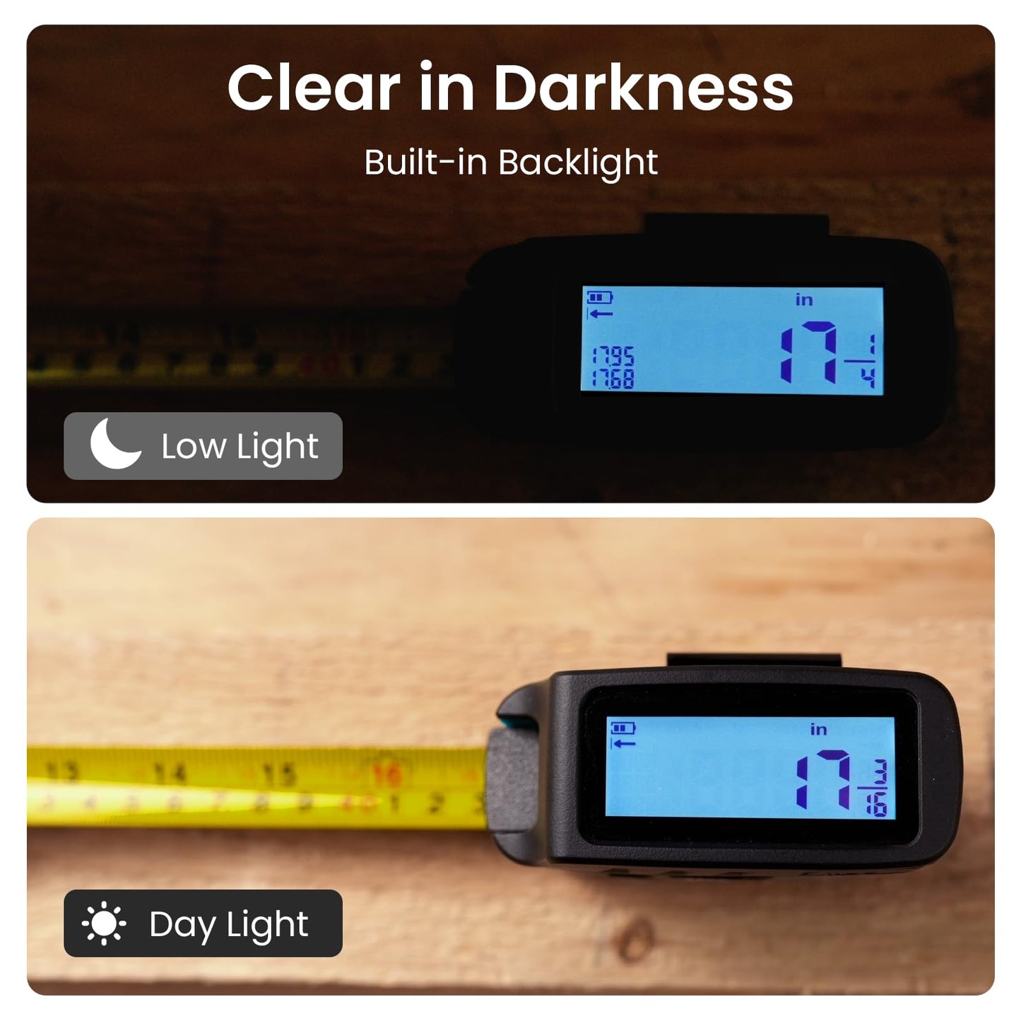 Digital Tape Measure 2 in 1, 5M with Display, Smart Tape Measure, Area Volume Measuring Pythagorean Mode, Waterproof and Rechargeable,1/2 Self Centering, 20 Groups Historical Memory