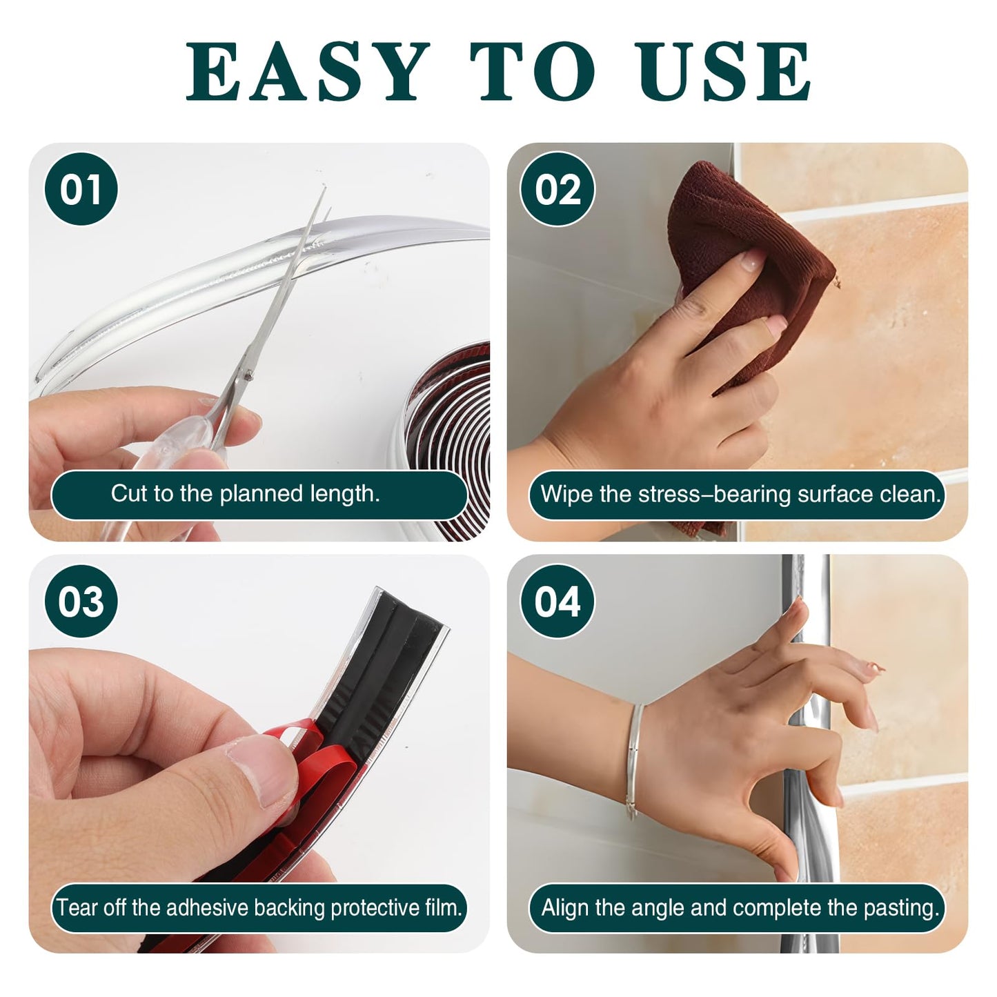 10 Ft/ 3 M Flexible Molding Trim, Self-Adhesive Peel and Stick Caulk Strip for Ceilings and Corners, Coving for Ceilings, Tile Edging Trim, Wall Trim for Living Room, Bedroom, Kitchen (Silver)