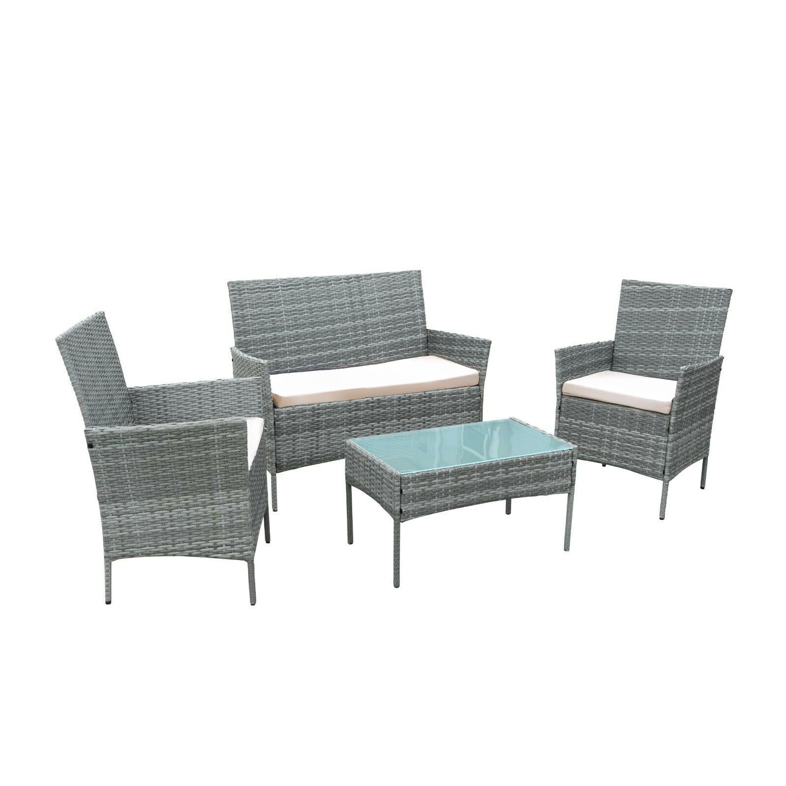 Neo® 4 Piece Rattan Outdoor Furniture Sofa Table Chair Set Garden Patio Conservatory Available in Black or Grey (Grey)