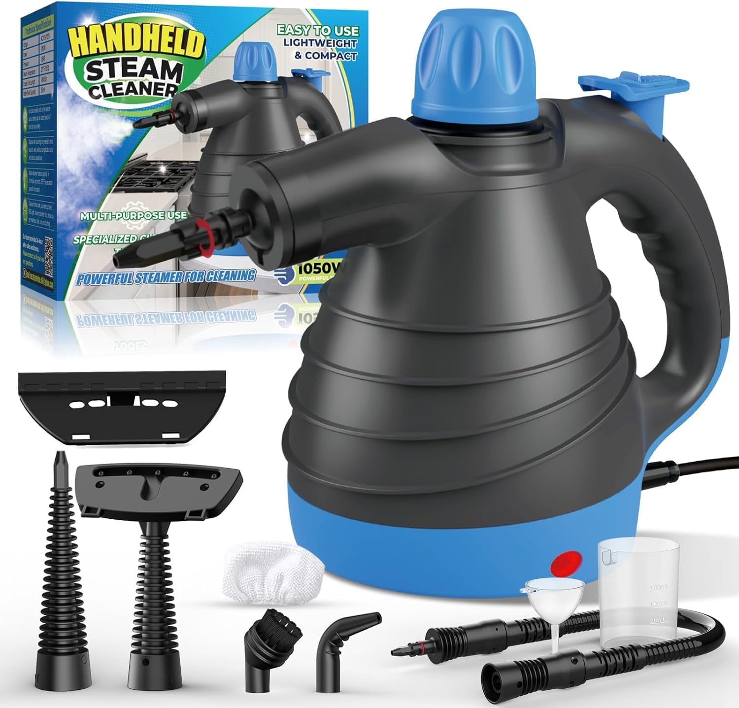 Steam Cleaner, Hand Held Steamer for Home Car, 9 Accessories Carpet Furniture Cleaner Machine, Portable Steaming Cleaner for Couch Grout Upholstery Floor Window Glass Bathroom Toilet Shower Kitchen