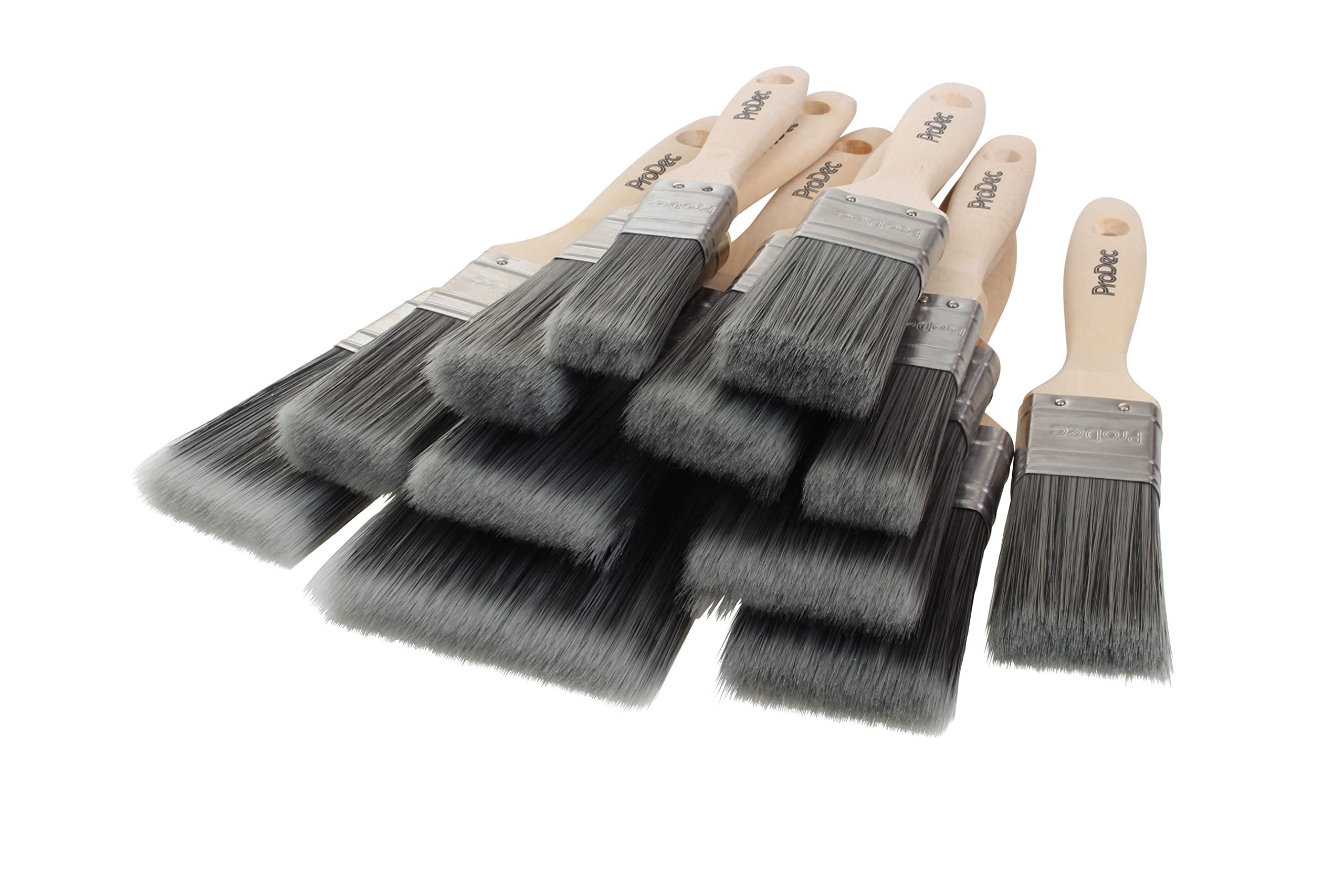 ProDec Decorator's Dozen 12 Piece Synthetic Paint Brush Set for a Smooth Finish Painting with Emulsion, Gloss, Satin Paints on Walls, Ceilings, Wood, Metal - 2x 1, 5x 1.5, 4x 2, 1x 3 inch