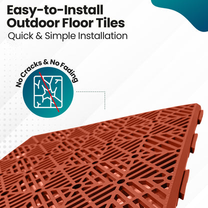 Home Hacks Garden Plastic Tiles 30x30cm Heavy Duty & Durable Interlocking Walkway Floor Path Patio Non-Slip Decking Tile Waterproof Patio Lawn Tiles for Pathway & Terrace (10x Terracotta)